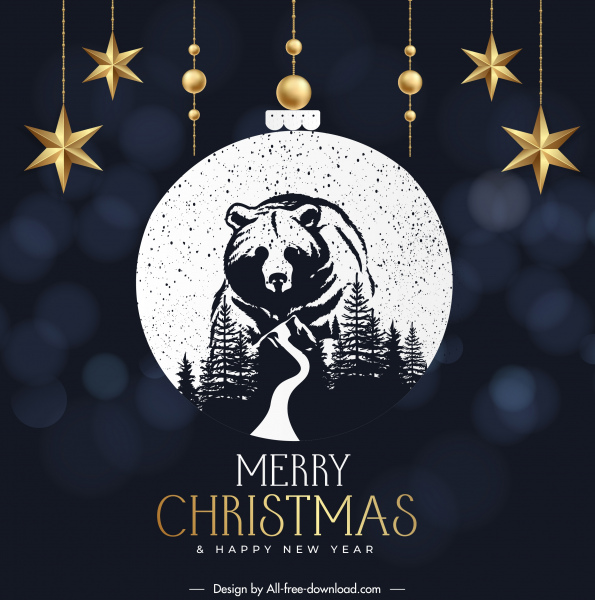 크리스마스 배너 템플릿 야생 곰 스케치 baubles 장식
