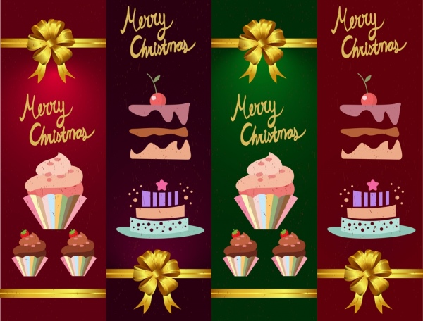 크리스마스 배너 템플릿 케이크 나비 아이콘 장식