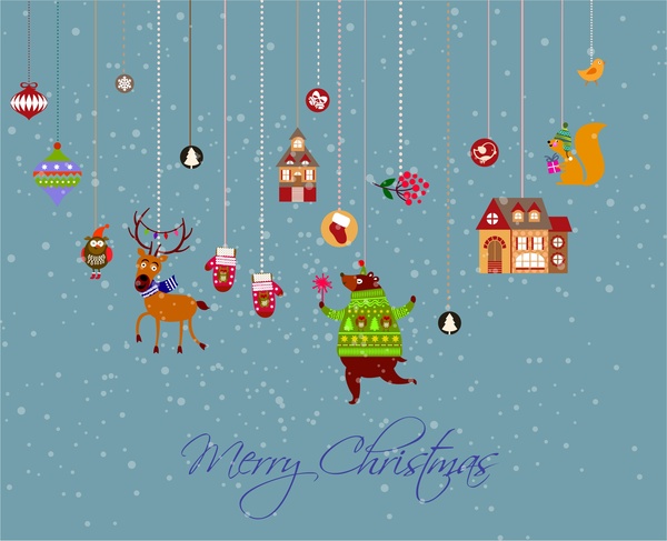 Christmas Banner With Hanging Style Of Symbols Elements