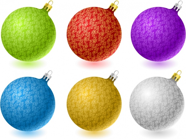 Рождество безделушка шары иконок блестящие красочные реалистичные дизайн