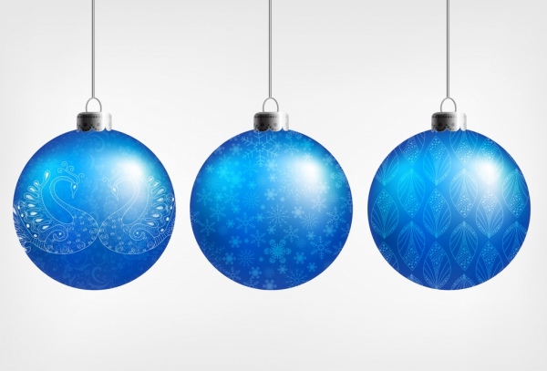 iconos de Navidad adorno brillantes azul diseño