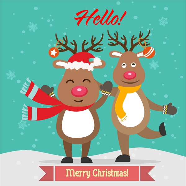 design de capa de cartão de Natal com renas bonitos
