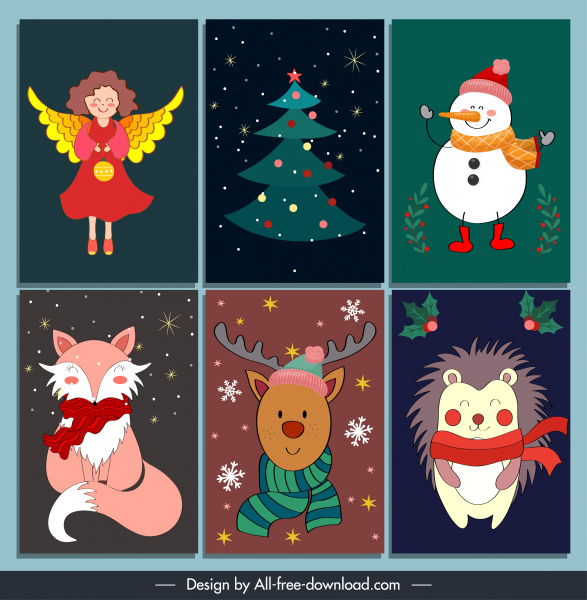 elemen desain kartu natal simbol klasik berwarna-warni
