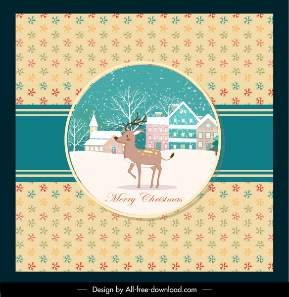 クリスマス カード テンプレート雪トナカイ雪のシーンの装飾