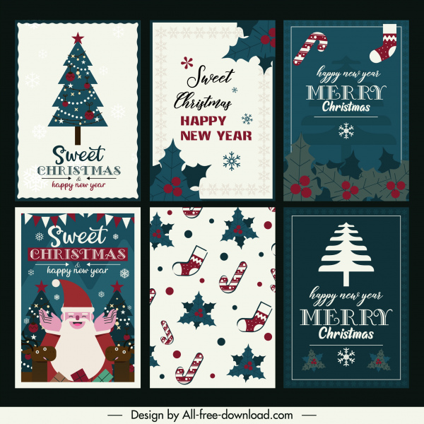 قوالب بطاقة عيد الميلاد الكلاسيكية الرموز المسطحة ديكور