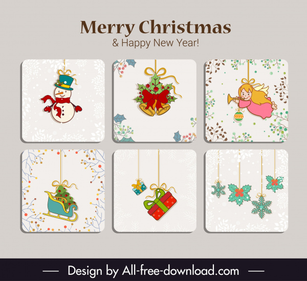 plantillas de tarjetas de navidad coloridos símbolos clásicos planos