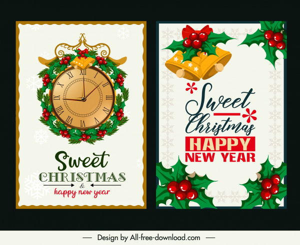 Weihnachtskarte Vorlagen elegante klassische Uhr Glocken Dekor
