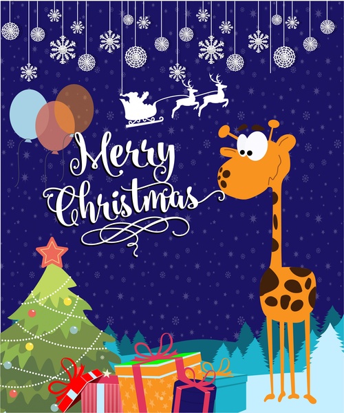 Рождественская открытка векторные иллюстрации с милый Жираф
