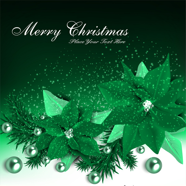 聖誕賀卡與綠色一品紅在黑暗的背景