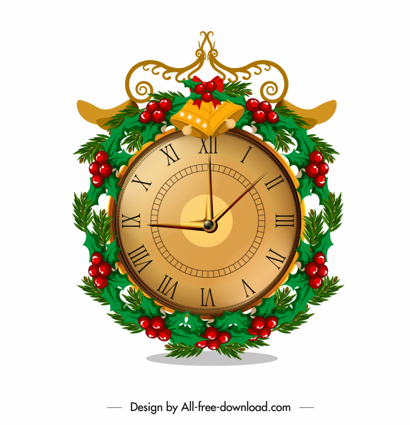 biểu tượng đồng hồ Giáng sinh cổ điển trang trí đầy màu sắc