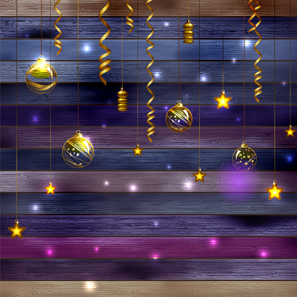 Weihnachts-Dekor mit goldener Ball Stern hängen Holz Hintergrund