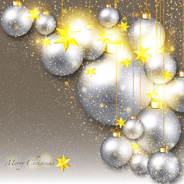 耶誕節裝飾與金黃星和銀色球