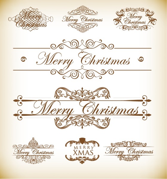 Noel dekorasyon kaligrafi ve tipografik öğeleri