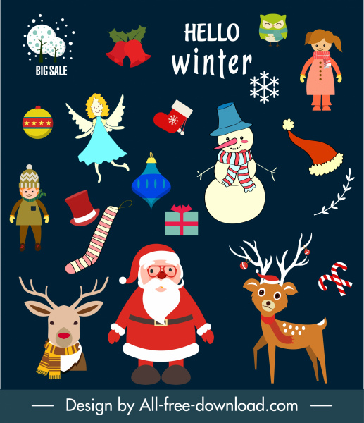 크리스마스 디자인 요소 다채로운 클래식 기호 스케치