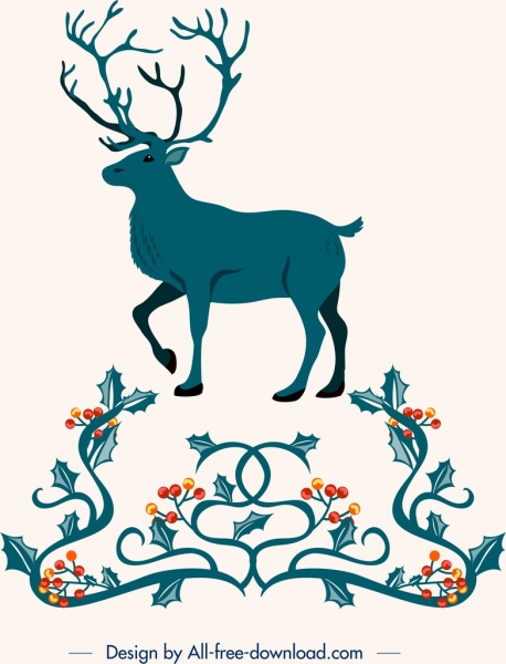 elementos de diseño navideño iconos de marco de flores de reno