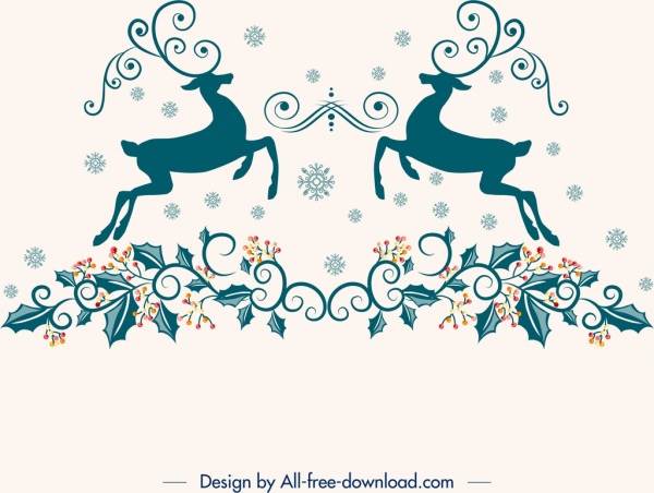 Noël éléments de conception rennes fleurs icônes symétrie classique