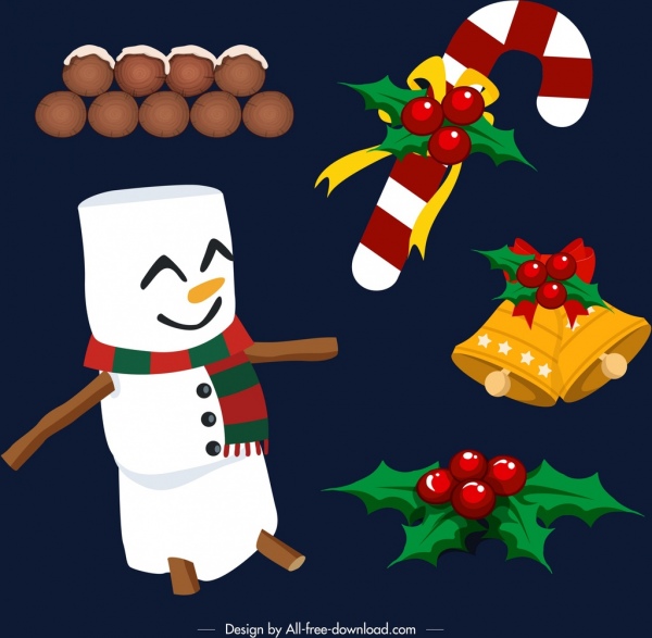elemen desain natal snowman dihiasi objek ikon