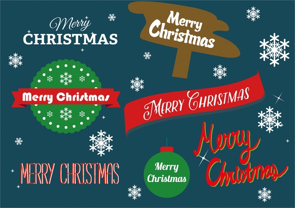 Weihnachten Design Elemente Symbole und Texte auf dunklem Hintergrund