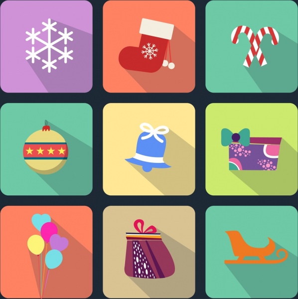 vários ícones dos elementos de design do Natal plano de isolamento