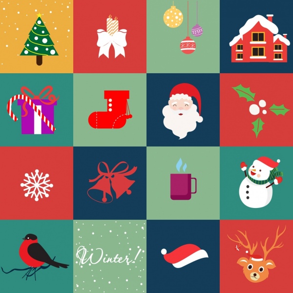 عيد الميلاد عناصر التصميم مختلف الرموز العزلة