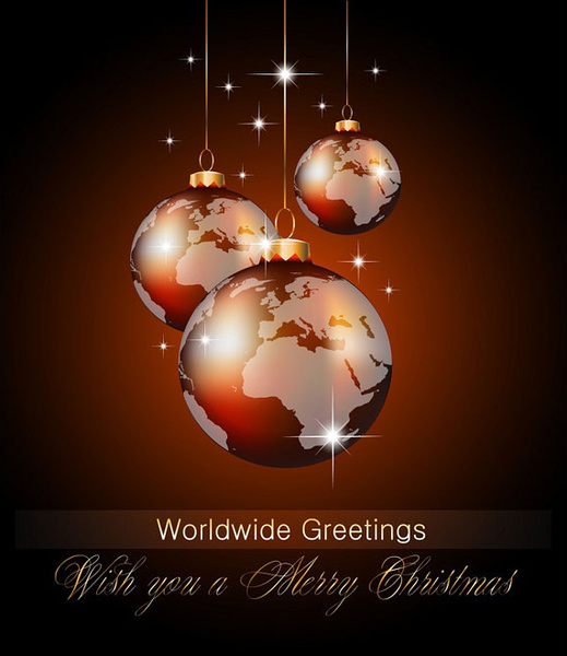 Natal globe dunia lebar kartu ucapan vektor