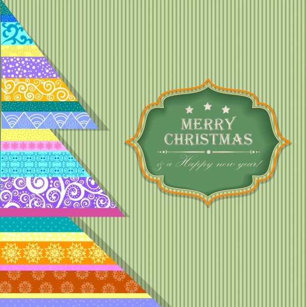 Felicitacion de Navidad decoracion colorida pancarta rayas clásicas de triángulos