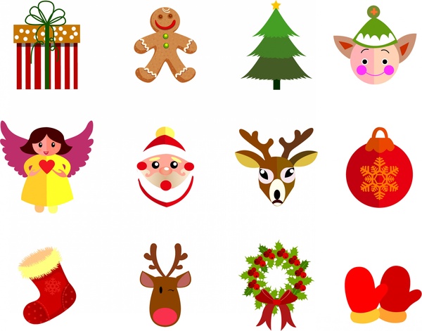 ícones de Natal com design plano colorido