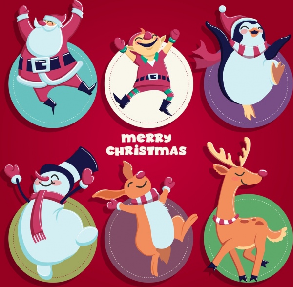 ícones de personagens dos desenhos animados uma decoração coleção rótulos Natal