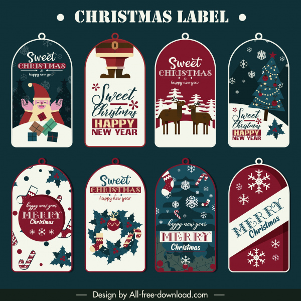 Christmas etykiety szablony klasyczne płaskie dekoracje zaokrąglone w kształcie