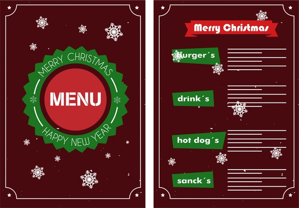 flocons de conception de menu de Noël sur fond foncé