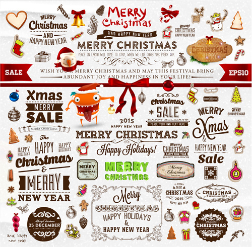Christmas Ornament Elements And Labels Vector