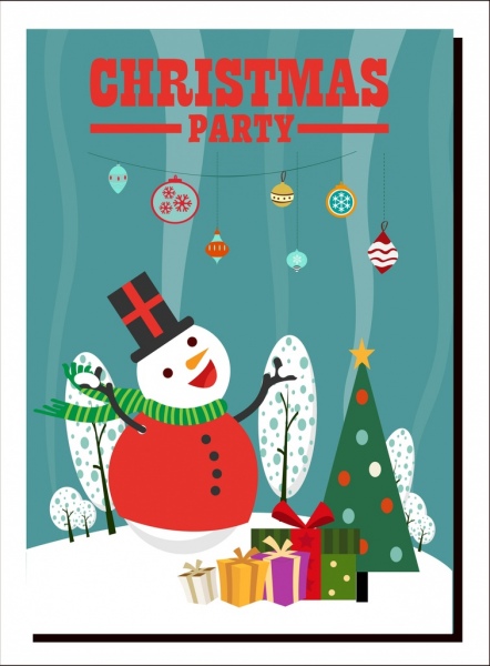 Weihnachts-Party Banner Schneemann Giftboxes Tanne Baum icons