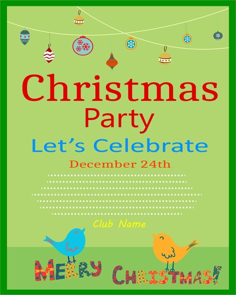 Christmas Party Flyer Symbolelemente auf grünem Hintergrund