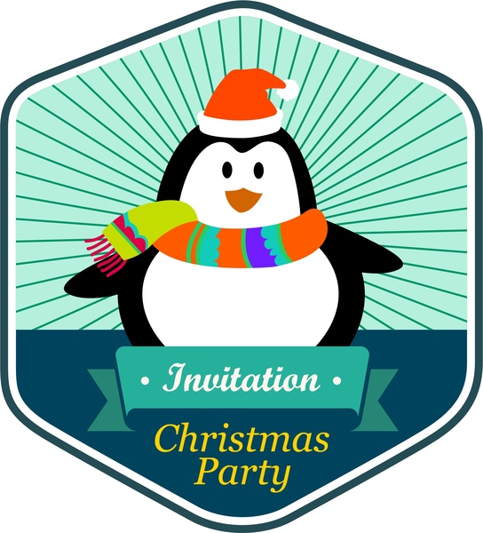 การออกแบบบัตรเชิญงานปาร์ตี้คริสมาสต์กับเพนกวินน่ารัก