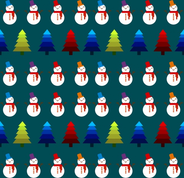 Natal pola latar belakang mengulangi berwarna simbol unsur dekorasi