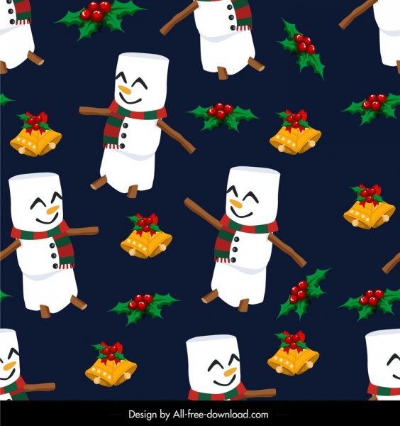 크리스마스 패턴 귀여운 눈사람 종 장식 반복 디자인