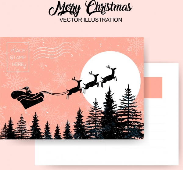 Postal de Navidad plantilla trineo de Santa Claus diseño clasico