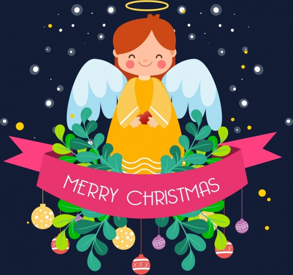 dekorasi Natal poster malaikat pita berwarna kartun desain