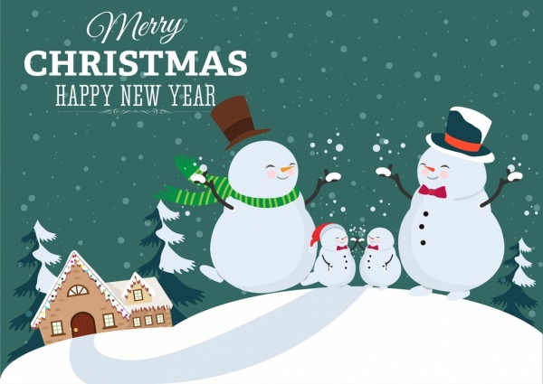 cartaz de Natal estilizada ícone família de boneco de neve