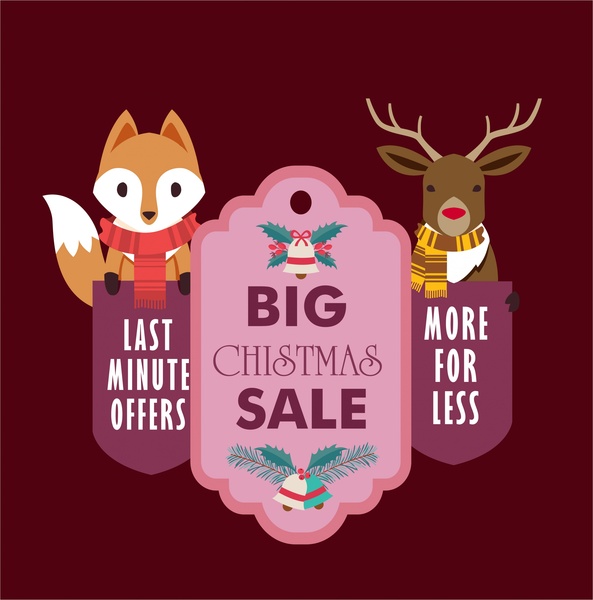 Рождественские продажи баннер дизайн с стилизованных животных