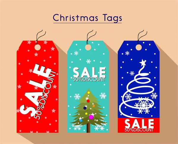 Venda de Natal tags coleção várias cores com emblemas
