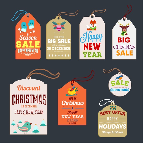 les ventes de Noël tags collection divers éléments en forme de symbole