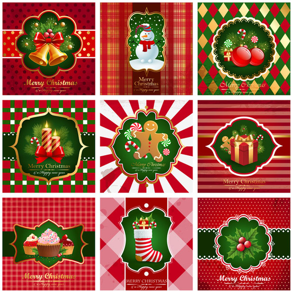 Christmas 9 Set Of Vintage Greeting Card Title Page Vector