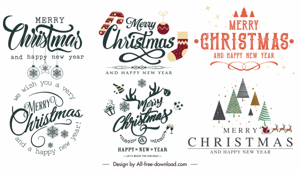Weihnachtszeichenvorlagen elegante klassische Kalligraphie-Symbole Elemente