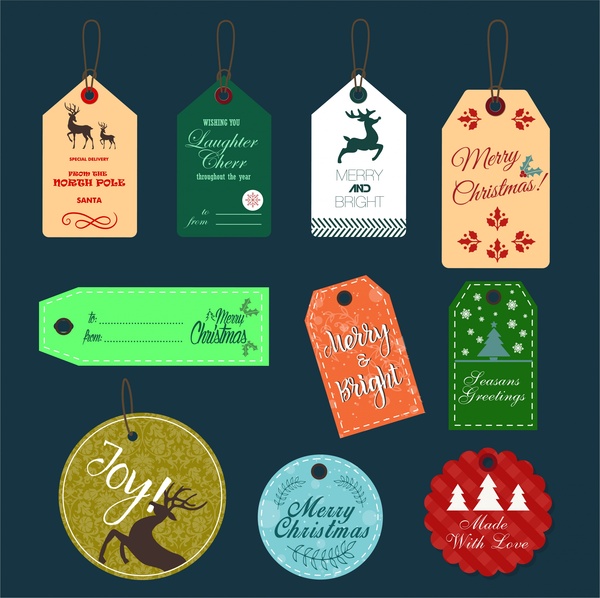 Natal tags design coleção com x símbolos mas
