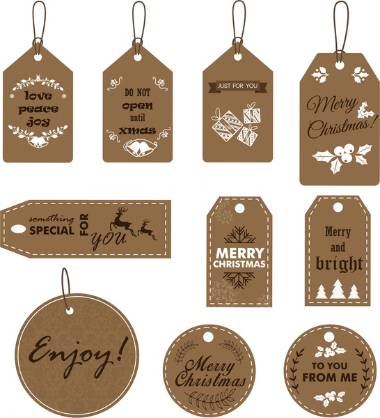 tags de Natal desenho com símbolos e fundo escuro