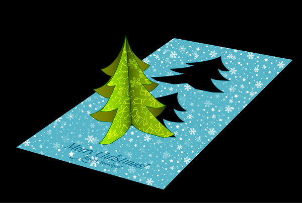 3d köknar ağacı kartı tasarım Noel şablonu