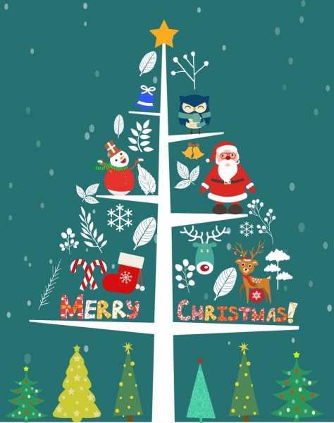 Рождественская елка значок различные подарки украшения плоский дизайн