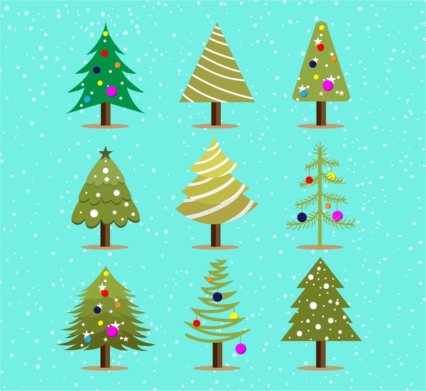 Koleksi pohon Natal dalam warna-warni gaya