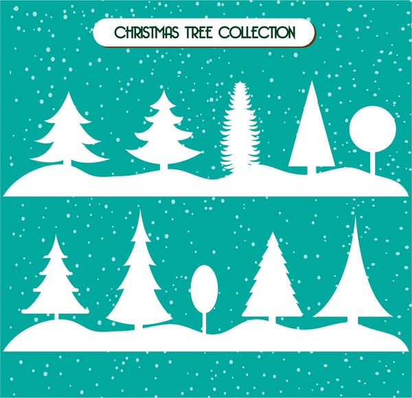 Рождественская коллекция деревьев в стиле белый силуэт